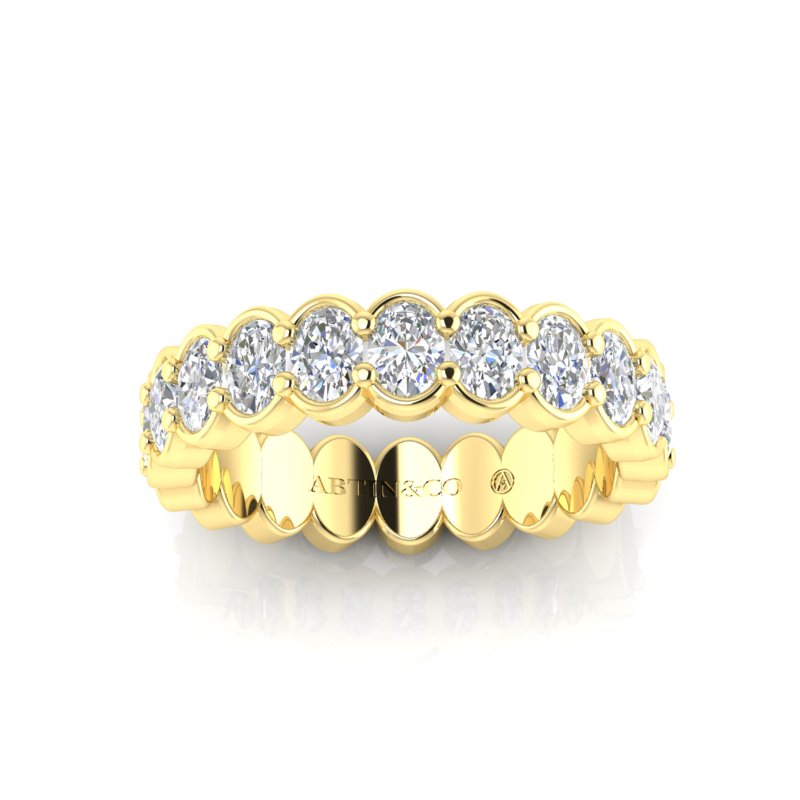 14K Gold Oval Cut Halfway Eternity Half Bezel Set Lab Grown Diamond Wedding Band Ring - Abtin & Company 