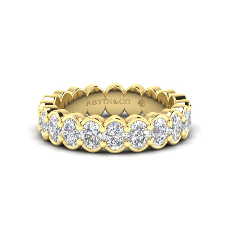 14K Gold Oval Cut Halfway Eternity Half Bezel Set Lab Grown Diamond Wedding Band Ring - Abtin & Company 