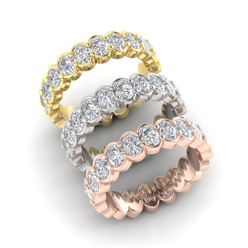 14K Gold Oval Cut Halfway Eternity Half Bezel Set Lab Grown Diamond Wedding Band Ring - Abtin & Company 
