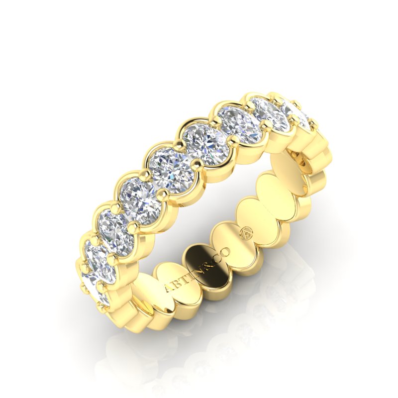 14K Gold Oval Cut Halfway Eternity Half Bezel Set Lab Grown Diamond Wedding Band Ring - Abtin & Company 