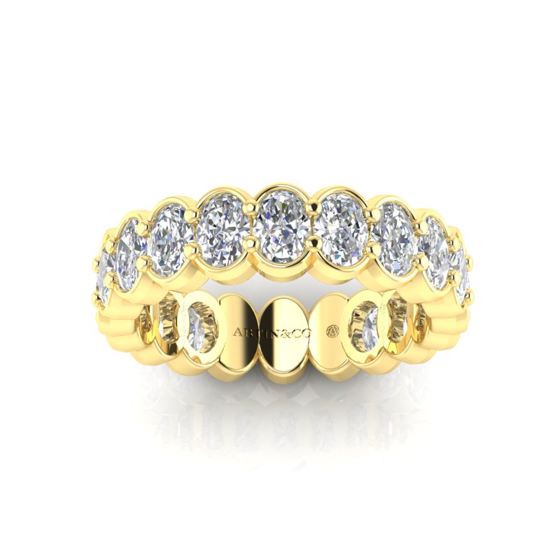 14K Gold Oval Cut Three Quarter Way Eternity Half Bezel Set Lab Grown Diamond Wedding Band Ring - Abtin & Company 
