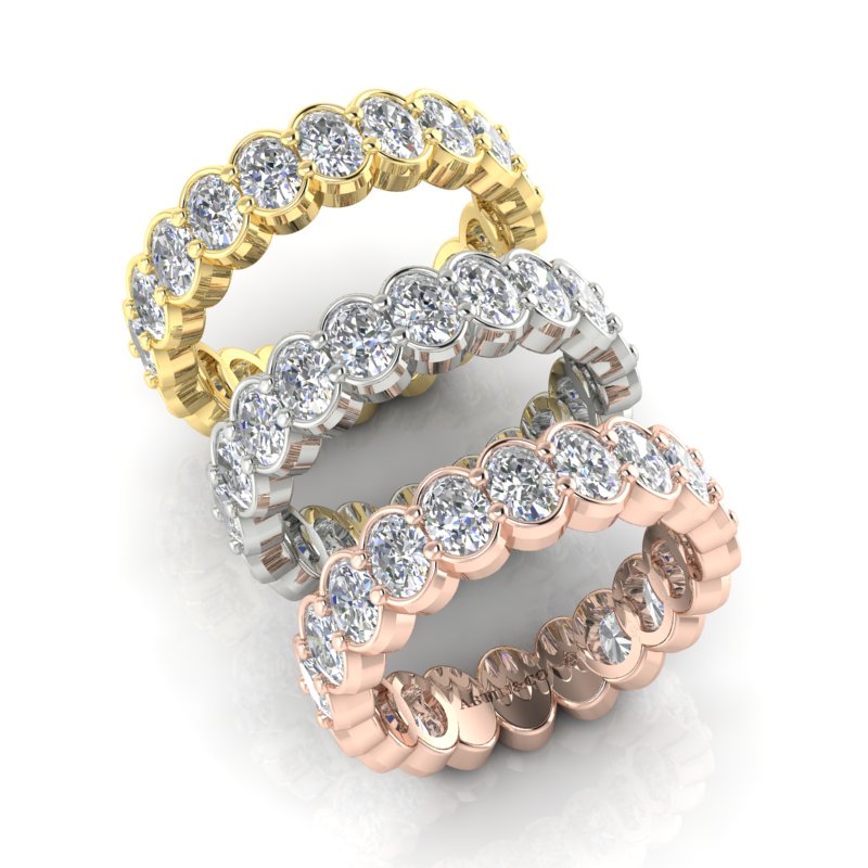 14K Gold Oval Cut Three Quarter Way Eternity Half Bezel Set Lab Grown Diamond Wedding Band Ring - Abtin & Company 