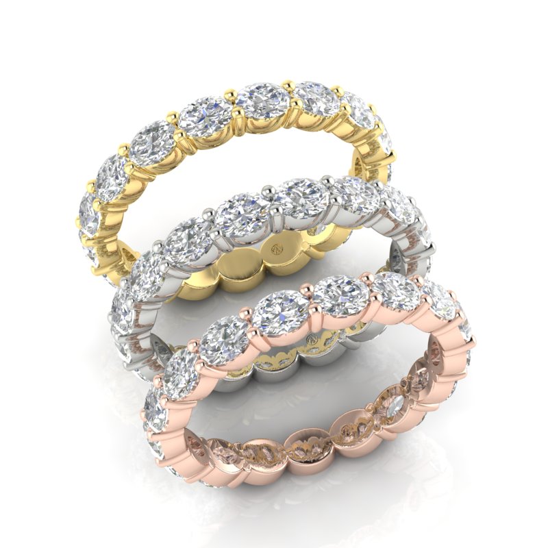 14K Gold Oval Cut Three Quarter Way Eternity East West Prong Set Lab Grown Diamond Wedding Band Ring - Abtin & Company 
