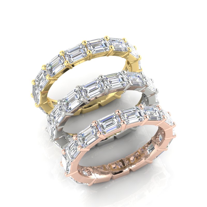 14K Gold Emerald Cut Three Quarter Way East West Eternity Prong Set Lab Grown Diamond Wedding Band Ring - Abtin & Company 