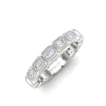 14K Gold Emerald Cut Three Quarter Way East West Eternity Milgrain Bezel Set Lab Grown Diamond Wedding Band Ring - Abtin & Company 
