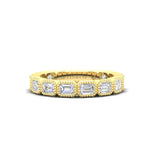 14K Gold Emerald Cut Three Quarter Way East West Eternity Milgrain Bezel Set Lab Grown Diamond Wedding Band Ring - Abtin & Company 