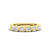 14K Gold Emerald Cut Three Quarter Way East West Eternity Milgrain Bezel Set Lab Grown Diamond Wedding Band Ring - Abtin & Company 