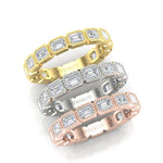14K Gold Emerald Cut Three Quarter Way East West Eternity Milgrain Bezel Set Lab Grown Diamond Wedding Band Ring - Abtin & Company 