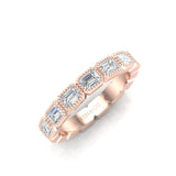 14K Gold Emerald Cut Halfway East West Eternity Milgrain Bezel Set Lab Grown Diamond Wedding Band Ring - Abtin & Company 