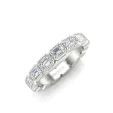 14K Gold Emerald Cut Halfway East West Eternity Milgrain Bezel Set Lab Grown Diamond Wedding Band Ring - Abtin & Company 