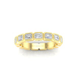 14K Gold Emerald Cut Halfway East West Eternity Milgrain Bezel Set Lab Grown Diamond Wedding Band Ring - Abtin & Company 
