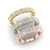 14K Gold Emerald Cut Halfway East West Eternity Milgrain Bezel Set Lab Grown Diamond Wedding Band Ring - Abtin & Company 