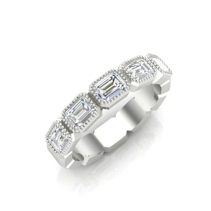 14K Gold Emerald Cut Three Quarter Way East West Eternity Milgrain Bezel Set Lab Grown Diamond Wedding Band Ring - Abtin & Company 