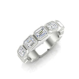 14K Gold Emerald Cut Three Quarter Way East West Eternity Milgrain Bezel Set Lab Grown Diamond Wedding Band Ring - Abtin & Company 