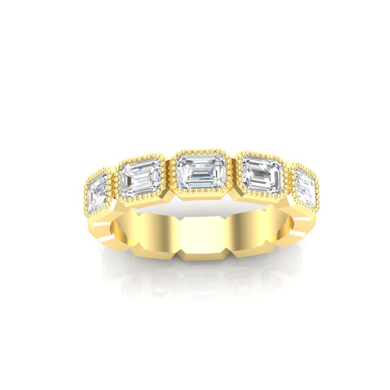 14K Gold Emerald Cut Halfway East West Eternity Milgrain Bezel Set Lab Grown Diamond Wedding Band Ring - Abtin & Company 