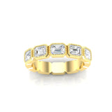 14K Gold Emerald Cut Halfway East West Eternity Milgrain Bezel Set Lab Grown Diamond Wedding Band Ring - Abtin & Company 
