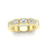 14K Gold Emerald Cut Three Quarter Way East West Eternity Milgrain Bezel Set Lab Grown Diamond Wedding Band Ring - Abtin & Company 