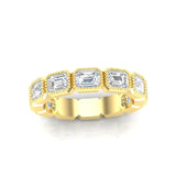 14K Gold Emerald Cut Three Quarter Way East West Eternity Milgrain Bezel Set Lab Grown Diamond Wedding Band Ring - Abtin & Company 
