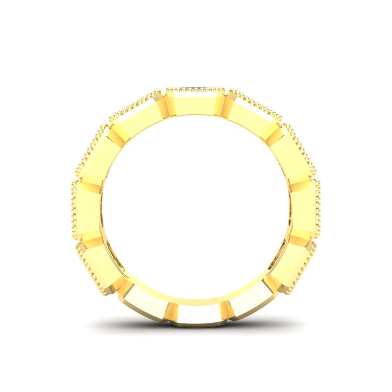 14K Gold Emerald Cut Three Quarter Way East West Eternity Milgrain Bezel Set Lab Grown Diamond Wedding Band Ring - Abtin & Company 