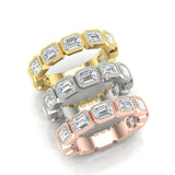 14K Gold Emerald Cut Halfway East West Eternity Milgrain Bezel Set Lab Grown Diamond Wedding Band Ring - Abtin & Company 