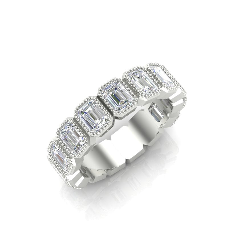 14K Gold Emerald Cut Three Quarter Way Vertical Eternity Milgrain Bezel Set Lab Grown Diamond Wedding Band Ring - Abtin & Company 