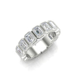 14K Gold Emerald Cut Three Quarter Way Vertical Eternity Milgrain Bezel Set Lab Grown Diamond Wedding Band Ring - Abtin & Company 