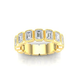 14K Gold Emerald Cut Three Quarter Way Vertical Eternity Milgrain Bezel Set Lab Grown Diamond Wedding Band Ring - Abtin & Company 