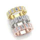 14K Gold Emerald Cut Three Quarter Way Vertical Eternity Milgrain Bezel Set Lab Grown Diamond Wedding Band Ring - Abtin & Company 