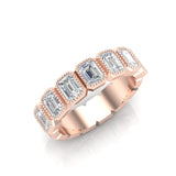 14K Gold Emerald Cut Halfway Vertical Eternity Milgrain Bezel Set Lab Grown Diamond Wedding Band Ring - Abtin & Company 