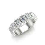 14K Gold Emerald Cut Halfway Vertical Eternity Milgrain Bezel Set Lab Grown Diamond Wedding Band Ring - Abtin & Company 