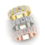 14K Gold Emerald Cut Halfway Vertical Eternity Milgrain Bezel Set Lab Grown Diamond Wedding Band Ring - Abtin & Company 