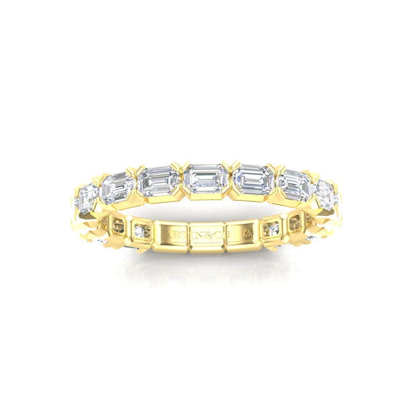 14K Gold Emerald Cut Three Quarter Way East West Eternity Modern Prong Set Lab Grown Diamond Wedding Band Ring - Abtin & Company 