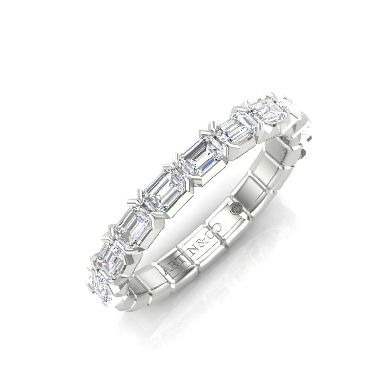 14K Gold Emerald Cut Halfway East West Eternity Modern Prong Set Lab Grown Diamond Wedding Band Ring - Abtin & Company 