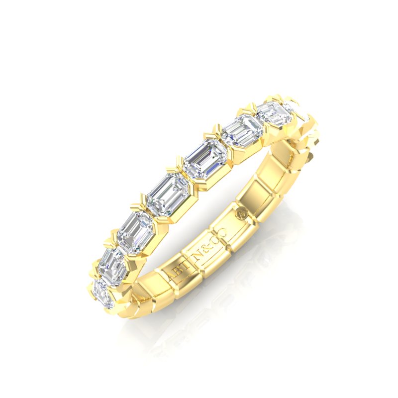 14K Gold Emerald Cut Halfway East West Eternity Modern Prong Set Lab Grown Diamond Wedding Band Ring - Abtin & Company 