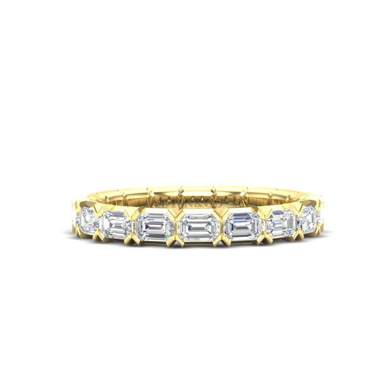 14K Gold Emerald Cut Halfway East West Eternity Modern Prong Set Lab Grown Diamond Wedding Band Ring - Abtin & Company 
