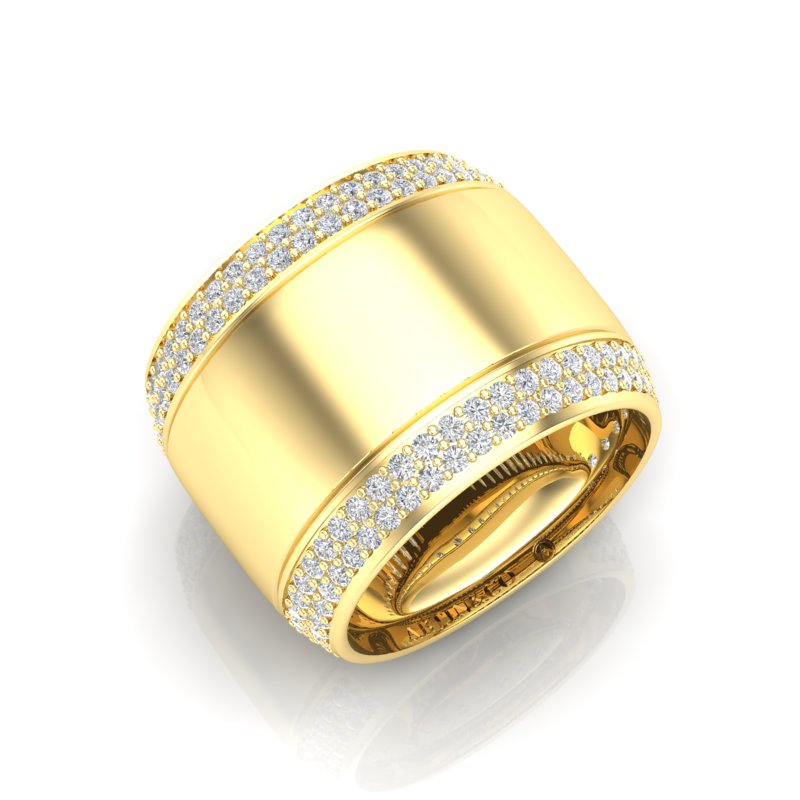 14K Yellow Gold Classic Wide High Polished Border Cigar Diamond Band Ring - Abtin & Company 