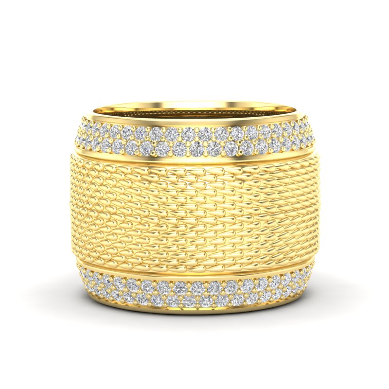 14K Yellow Gold Classic Wide Patterned Border Cigar Diamond Band Ring - Abtin & Company 