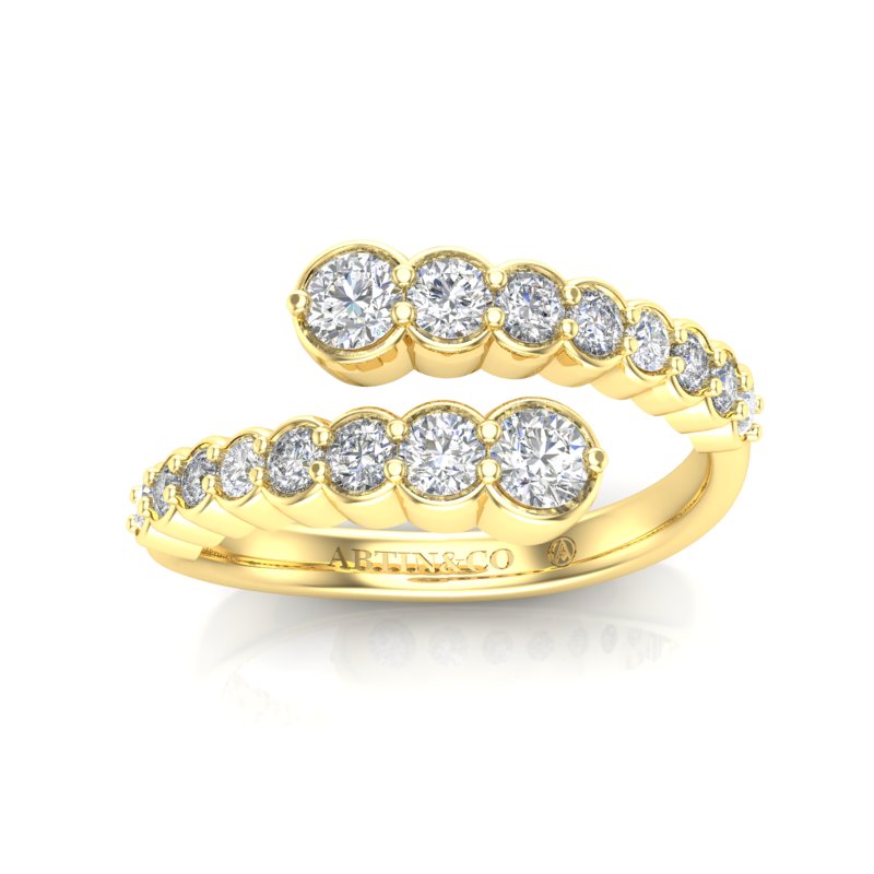 14K Gold Diamond Bezel Bypass Stacking Ring Band - Abtin & Company 