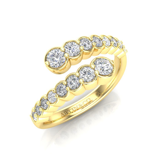 14K Gold Diamond Bezel Bypass Stacking Ring Band - Abtin & Company 
