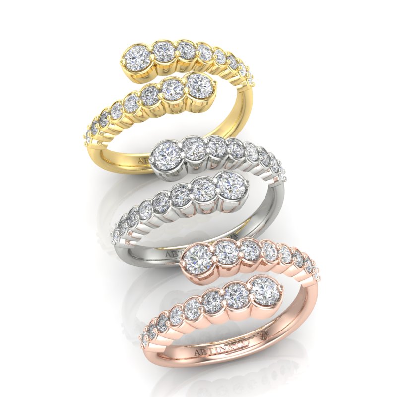 14K Gold Diamond Bezel Bypass Stacking Ring Band - Abtin & Company 