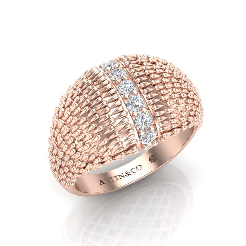 14K Gold Fancy Dome Diamond Ring Band - Abtin & Company 