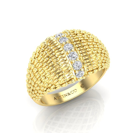 14K Gold Fancy Dome Diamond Ring Band - Abtin & Company 