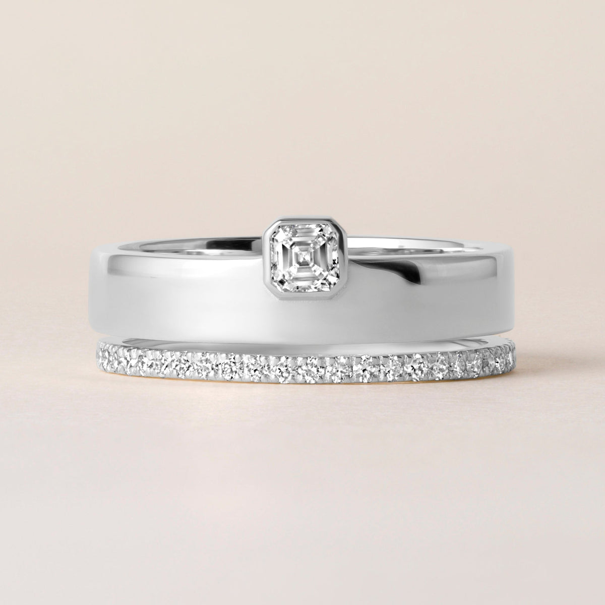 Asscher Élevé Band Ring ABB-713.1-V2-AS-D-3  - Abtin & Co.