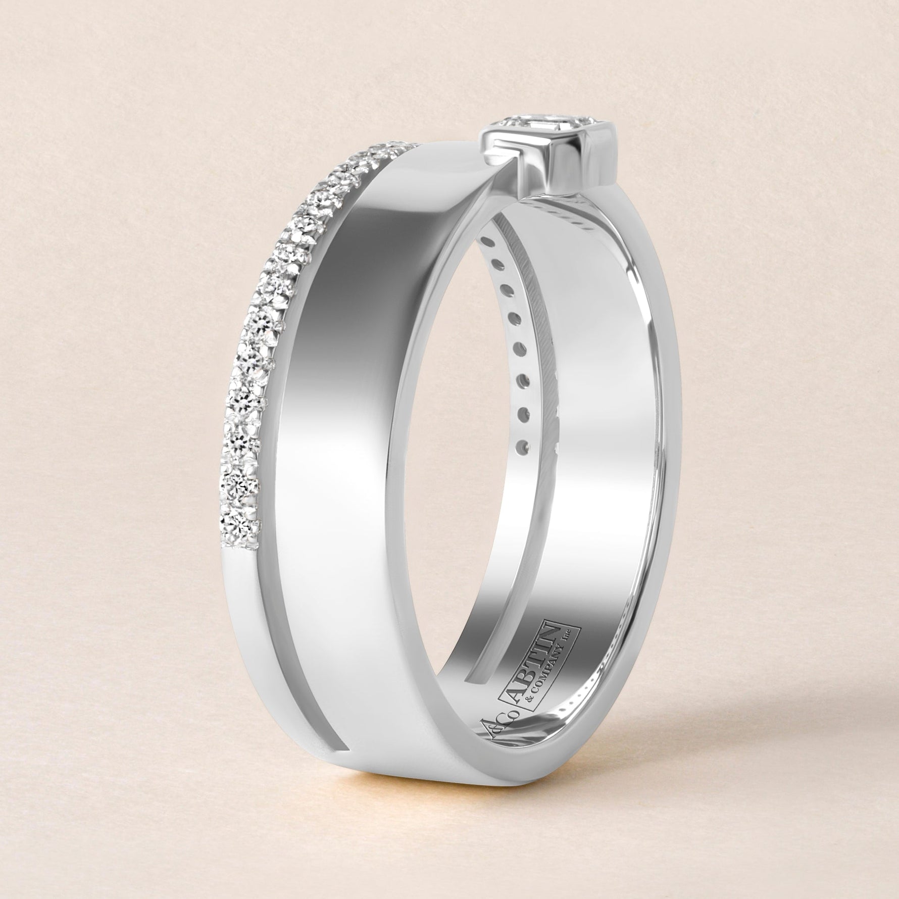 Asscher Élevé Band Ring ABB-713.1-V2-AS-D-3  - Abtin & Co.