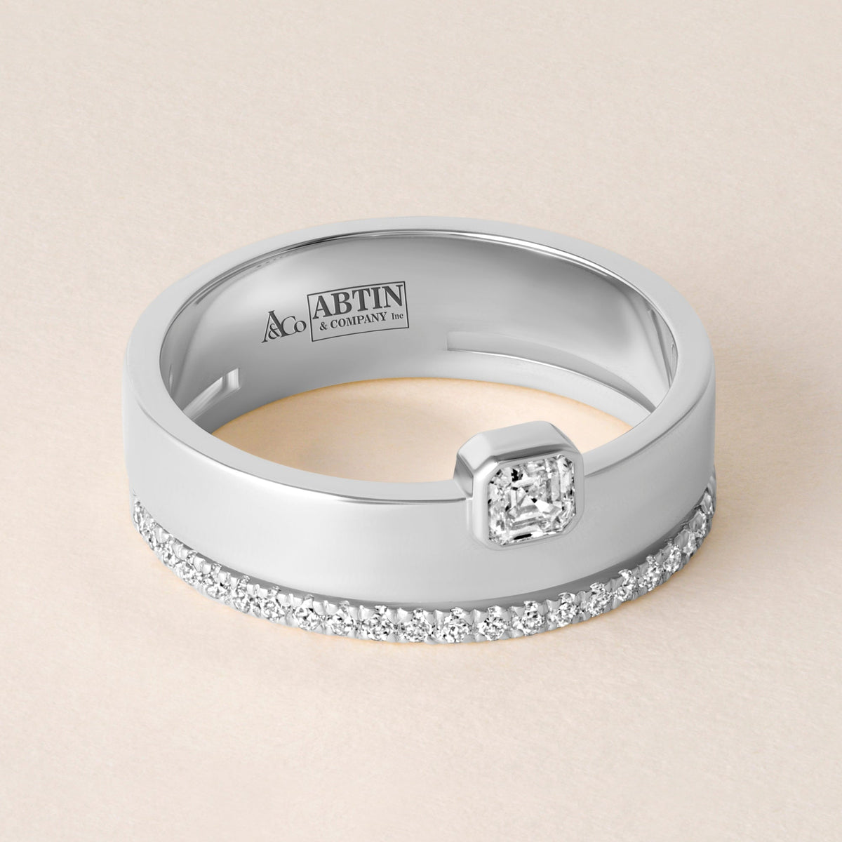 Asscher Élevé Band Ring ABB-713.1-V2-AS-D-3  - Abtin & Co.