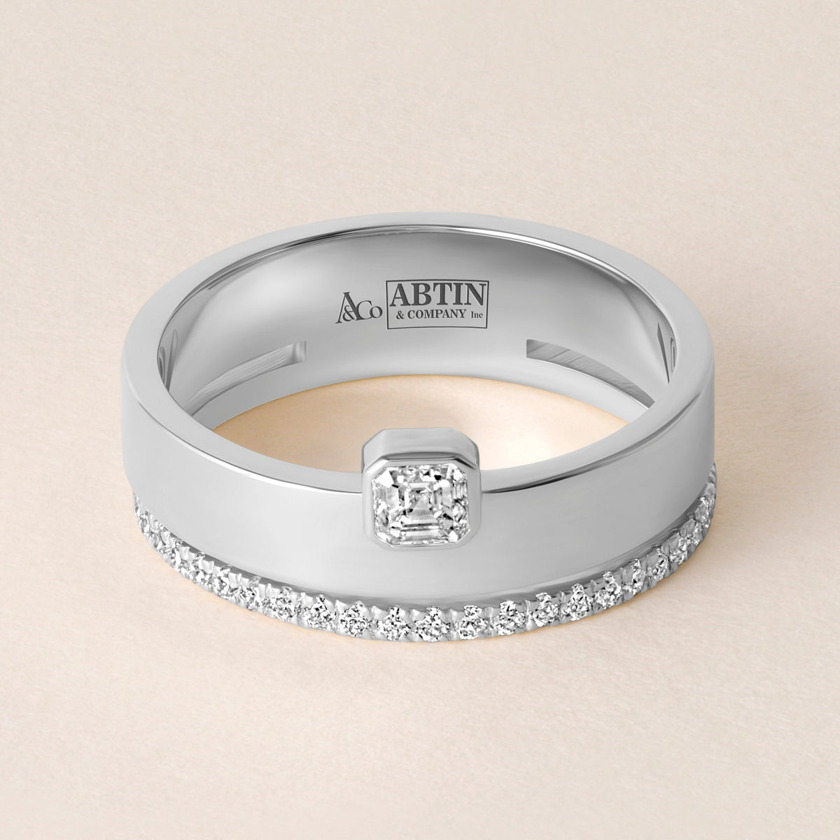Asscher Élevé Band Ring ABB-713.1-V2-AS-D-3  - Abtin & Co.