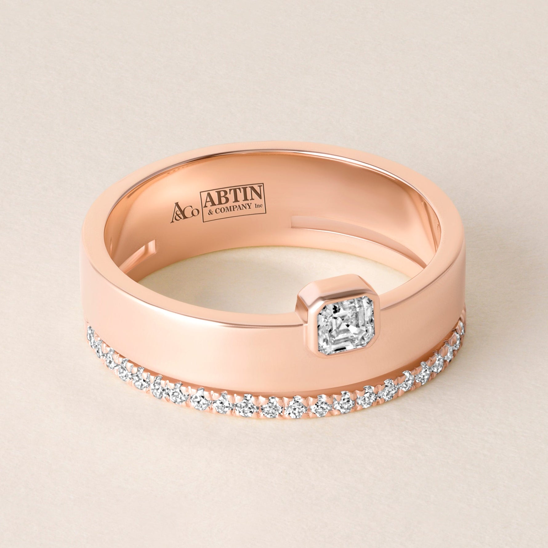 Asscher Élevé Band Ring ABB-713.1-V2-AS-D-5  - Abtin & Co.