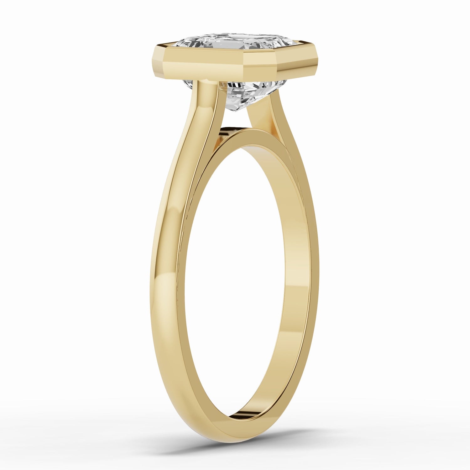 Asscher Lumière Bezel Solitaire Ring ABER-104-AS-LGD-1  - Abtin & Co.