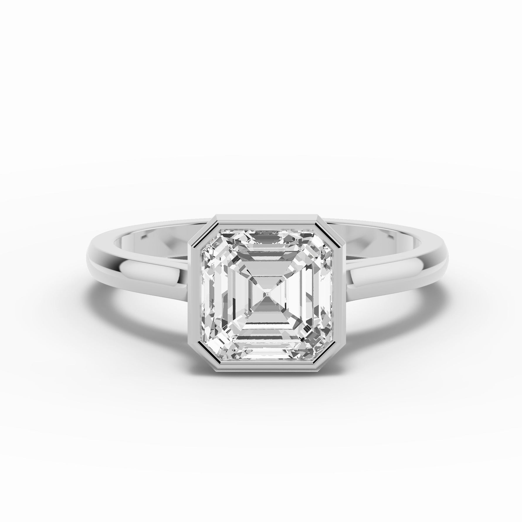 Asscher Lumière Bezel Solitaire Ring ABER-104-AS-LGD-1  - Abtin & Co.