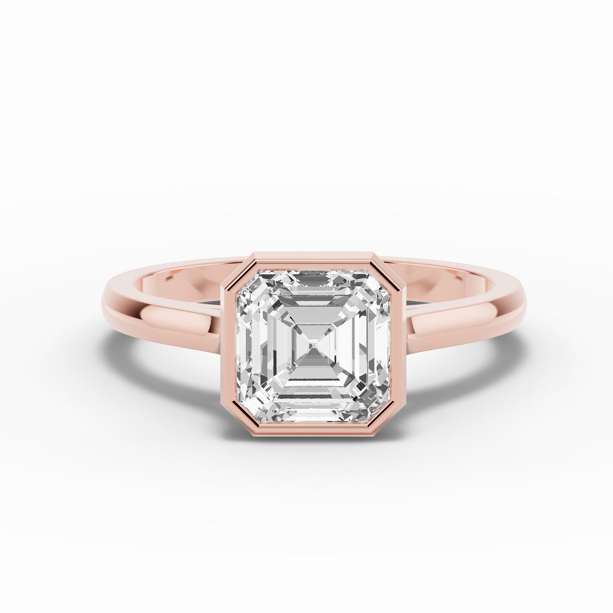 Asscher Lumière Bezel Solitaire Ring ABER-104-AS-LGD-1  - Abtin & Co.